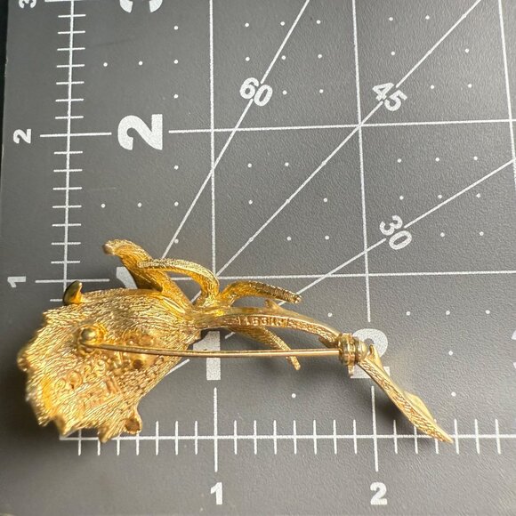 Gold-Toned Rose Brooch Pin Textured Metal Flower Design Signed Vintage Costume J - Picture 6 of 7